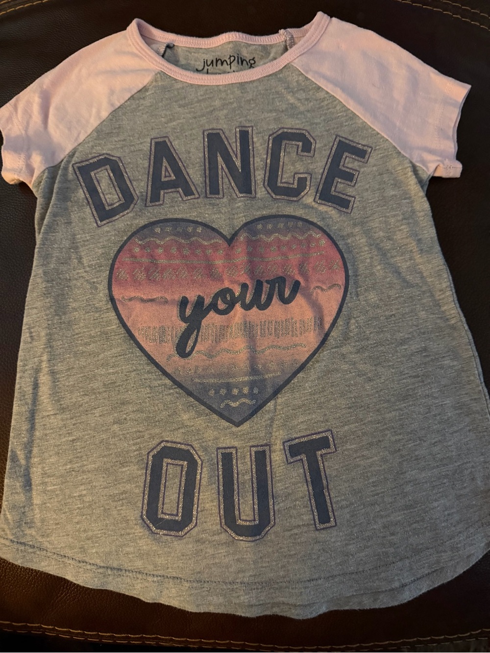 jumping beans Gray Tee with Pink Raglan Sleeves & Heart Graphic